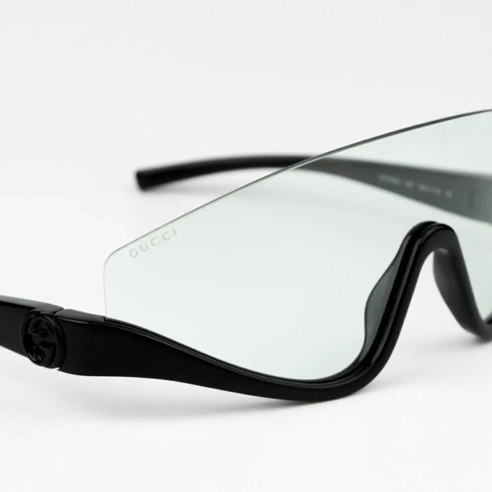 NEW Gucci GG1650S 005 Shiny Black Green Unisex Shield Mask Sunglasses